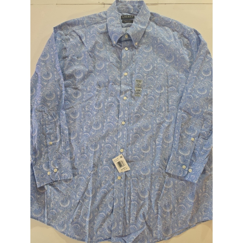 Lauren Ralph Lauren Mens Dress Shirt 16.5 34/35 Blue Paisley Regular Fit Stretch